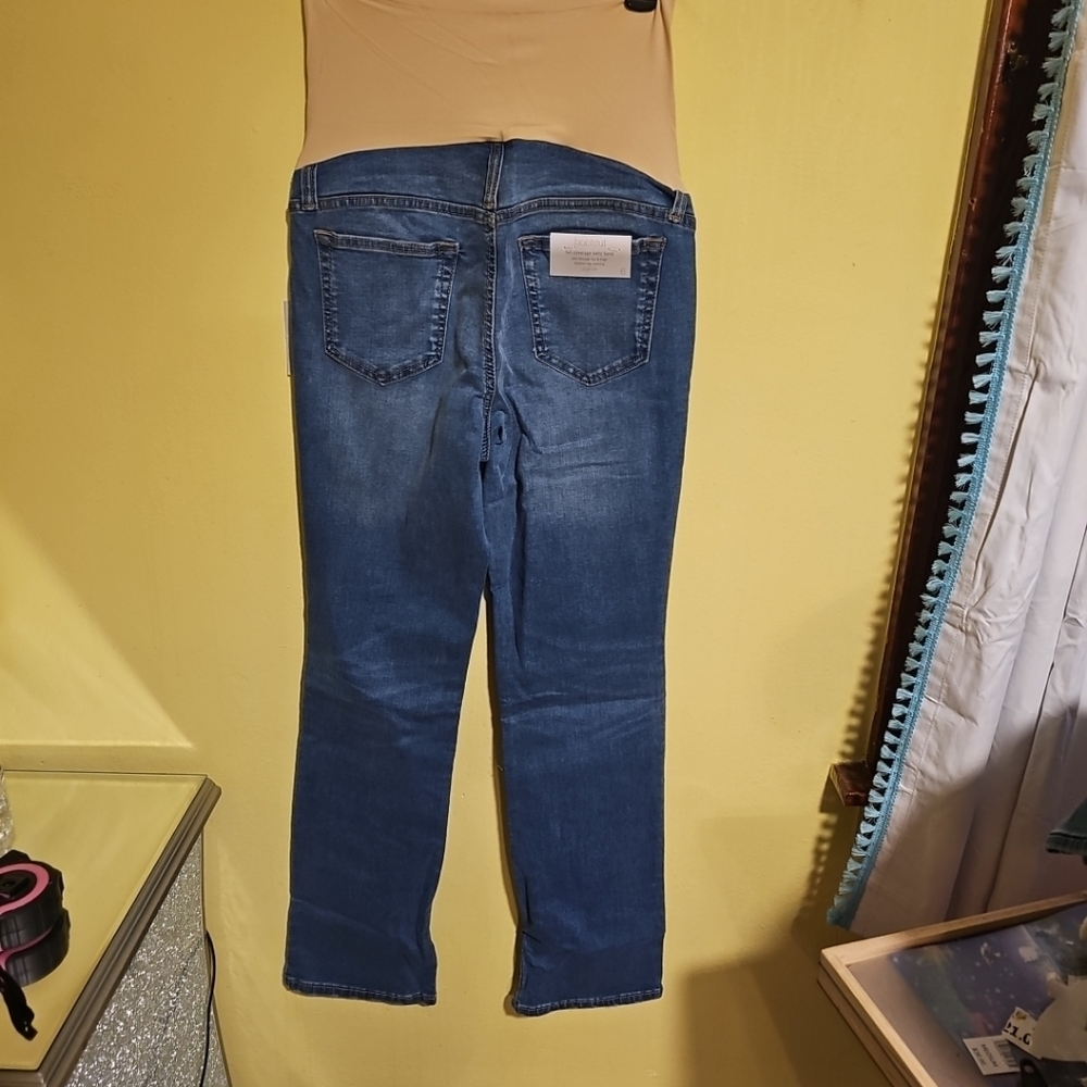 NWT A:Glow Maternity size 6 Bootcut Blue Jeans Full-Coverage Belly Band - Picture 5 of 9